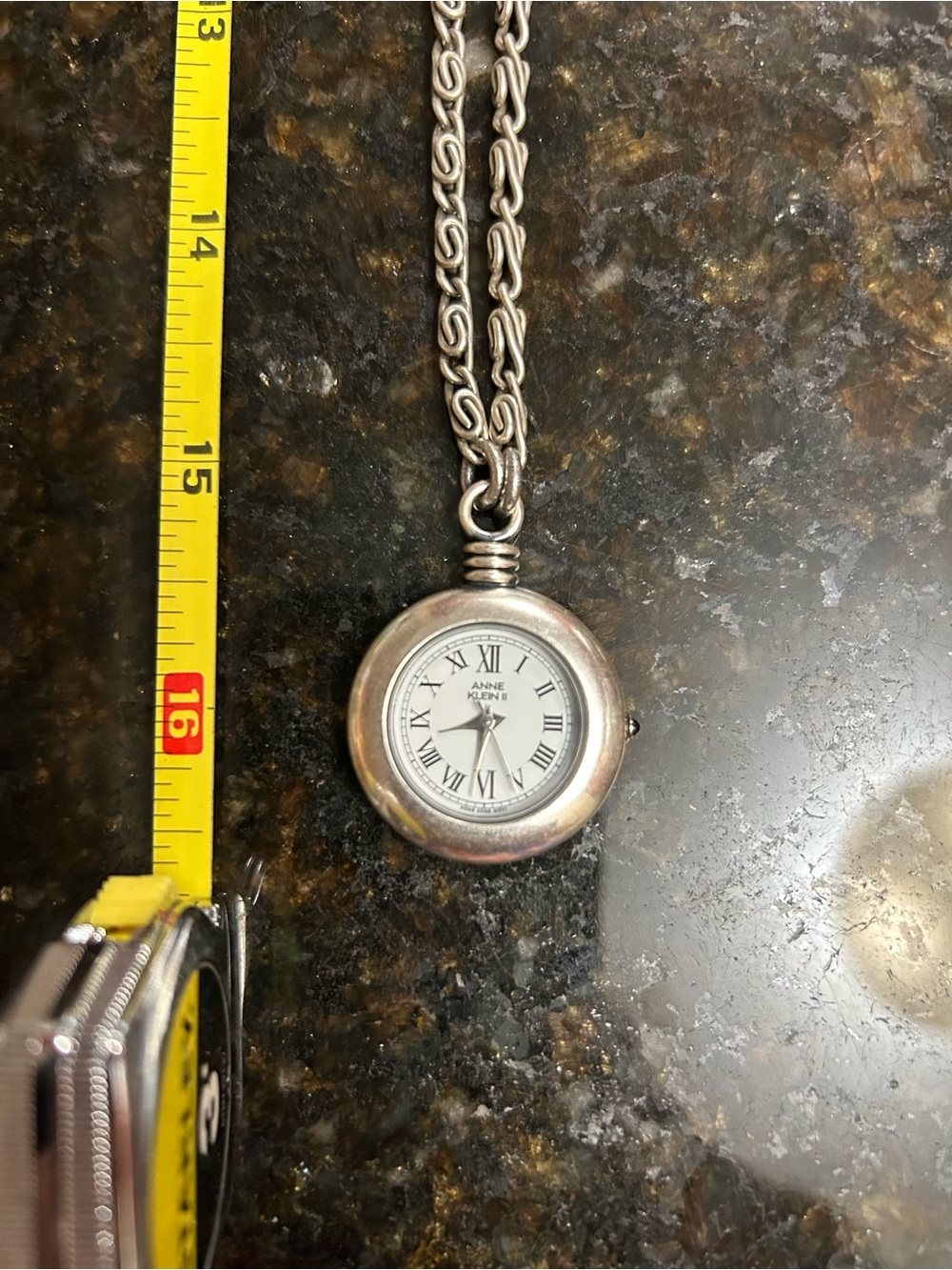 Anne Klein silver-tone Roman Numeral Pocket Watch Pendant Necklace